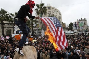 Jihadis burn US flag - AP photo