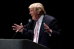 Donald Trump speaking to some 1,400 people at Van Wezel as part of his Statesman of the Year Award from Republican Party of Sarasota Thursday evening.  (May 21, 2015) (Herald-Tribune staff photo by Thomas Bender)