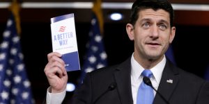U.S. Speaker of the House Paul Ryan (R-WI) holds a copy of his party's "A Better Way" reform agenda at a news conference on Capitol Hill in Washington, DC, U.S. September 29, 2016. REUTERS/Gary Cameron